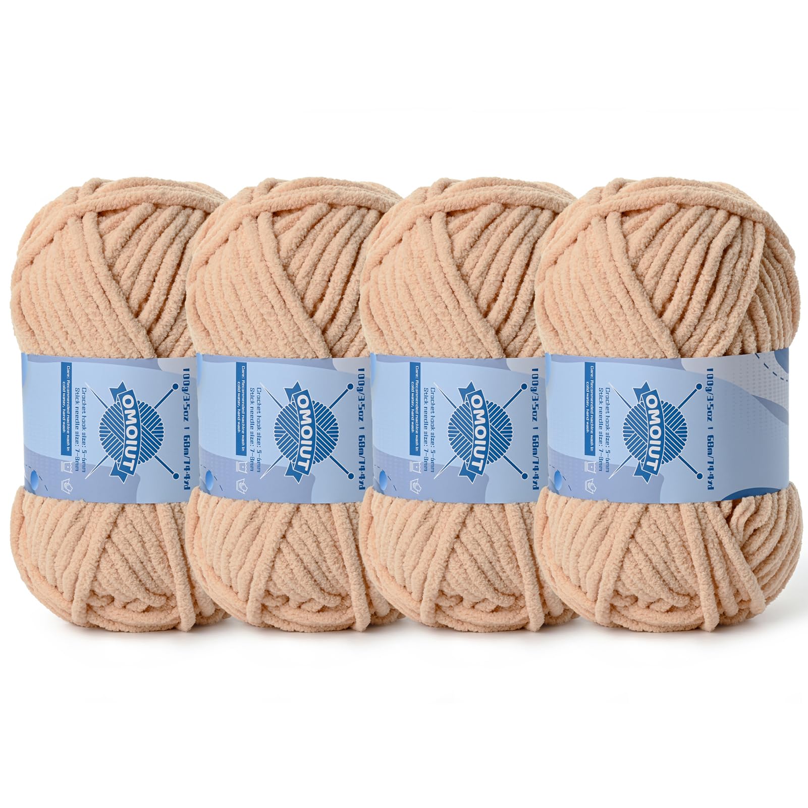 4 Pack Chunky Chenille Yarn for Crocheting, Baby Yarn for Crocheting Soft Blankets, Bulky Yarns for Crochet Amigurumi, 400g (297yds) Fluffy Velvet Yarns for Hand Knitting (4 Apricot)