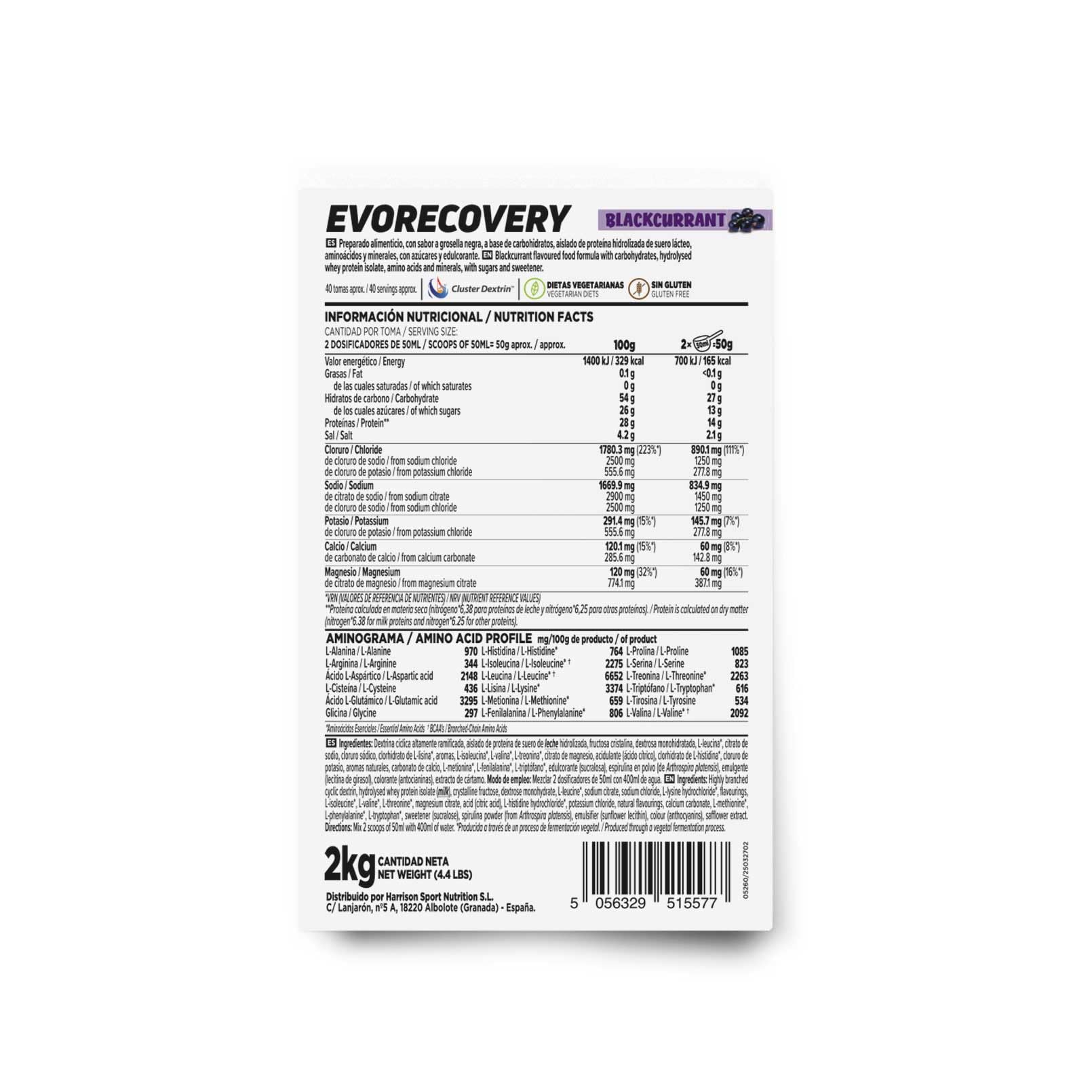 HSN Recuperador Evorecovery | Grosella 2Kg | Batido Post Entreno con Proteína Hidrolizada Clear Aminoácidos Carbohidratos Sales Minerales | No Incluye Dosificador | No-GMO Vegetariano Sin Gluten