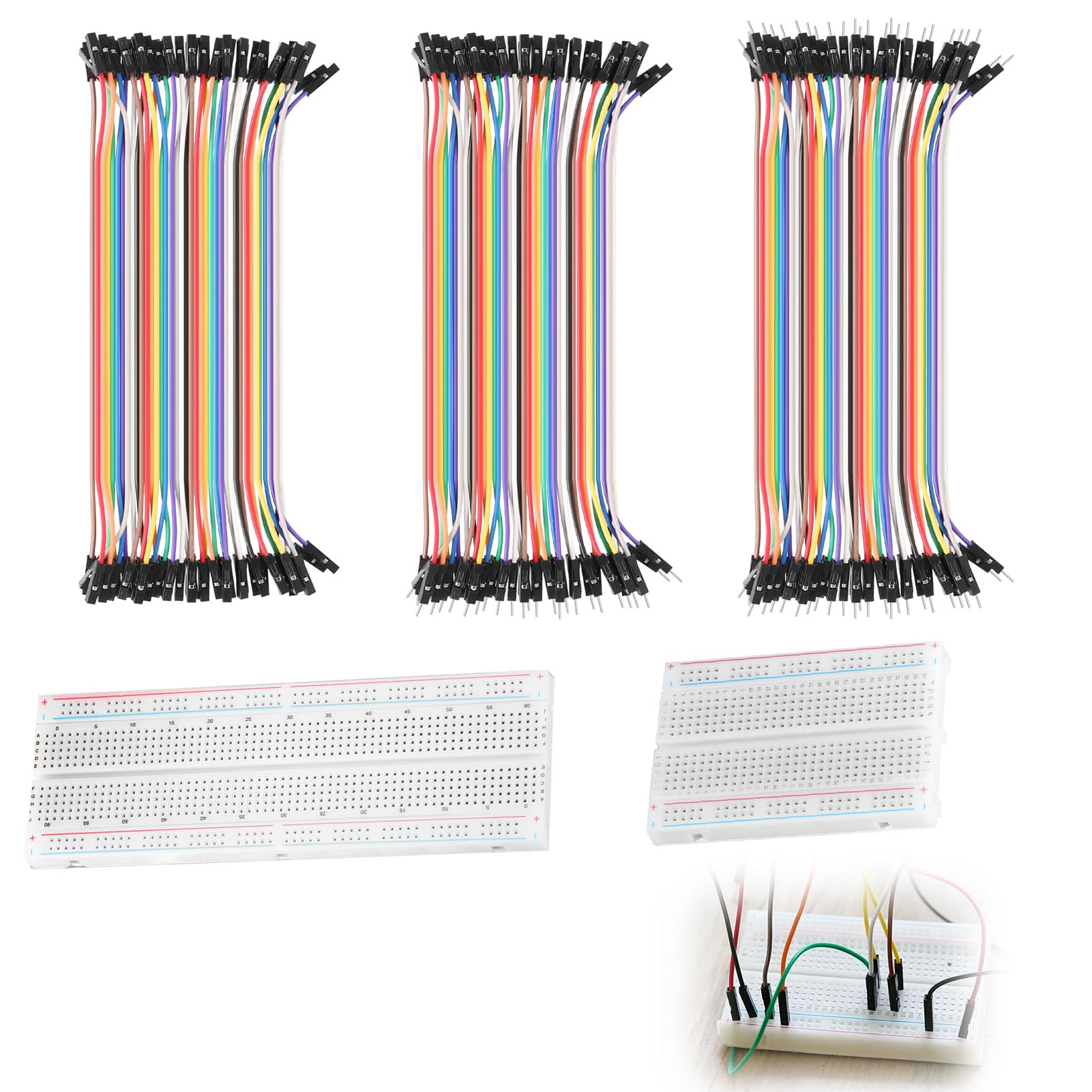 Breadboard Set 400 & 830 punti con cavo Dupont 40 pin jumper Wire (maschio, femmina, M-F), scheda elettronica senza piombo per progetti Arduino e Raspberry Pi breadboard ju