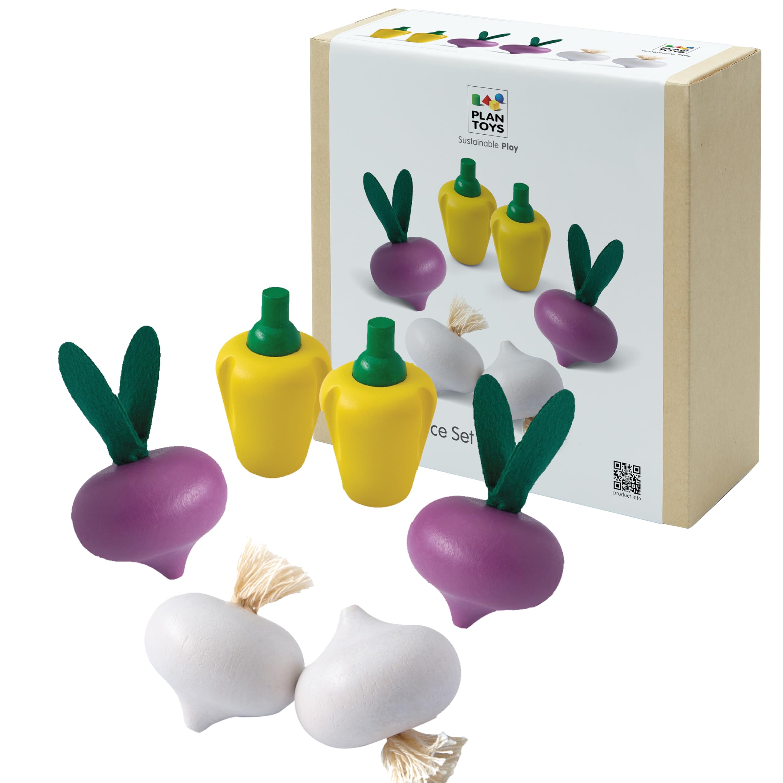 PlanToys® Wooden Fresh Produce Radishes, Garlic &amp; Bell Peppers Kids Set