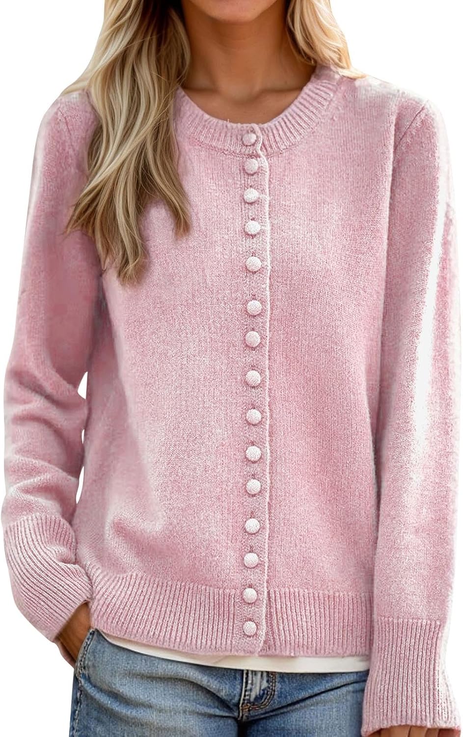 Cardigan Sweaters for Women Long Sleeve Round Neck Button Down Casual Coat Fall Winter Trendy Solid Color Clothing