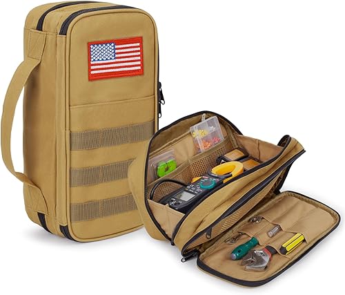 Bolsa de herramientas táctica para hombres, bolsa de herramientas de boca ancha con resistente al agua, bolsas multiusos con asa de cremallera,