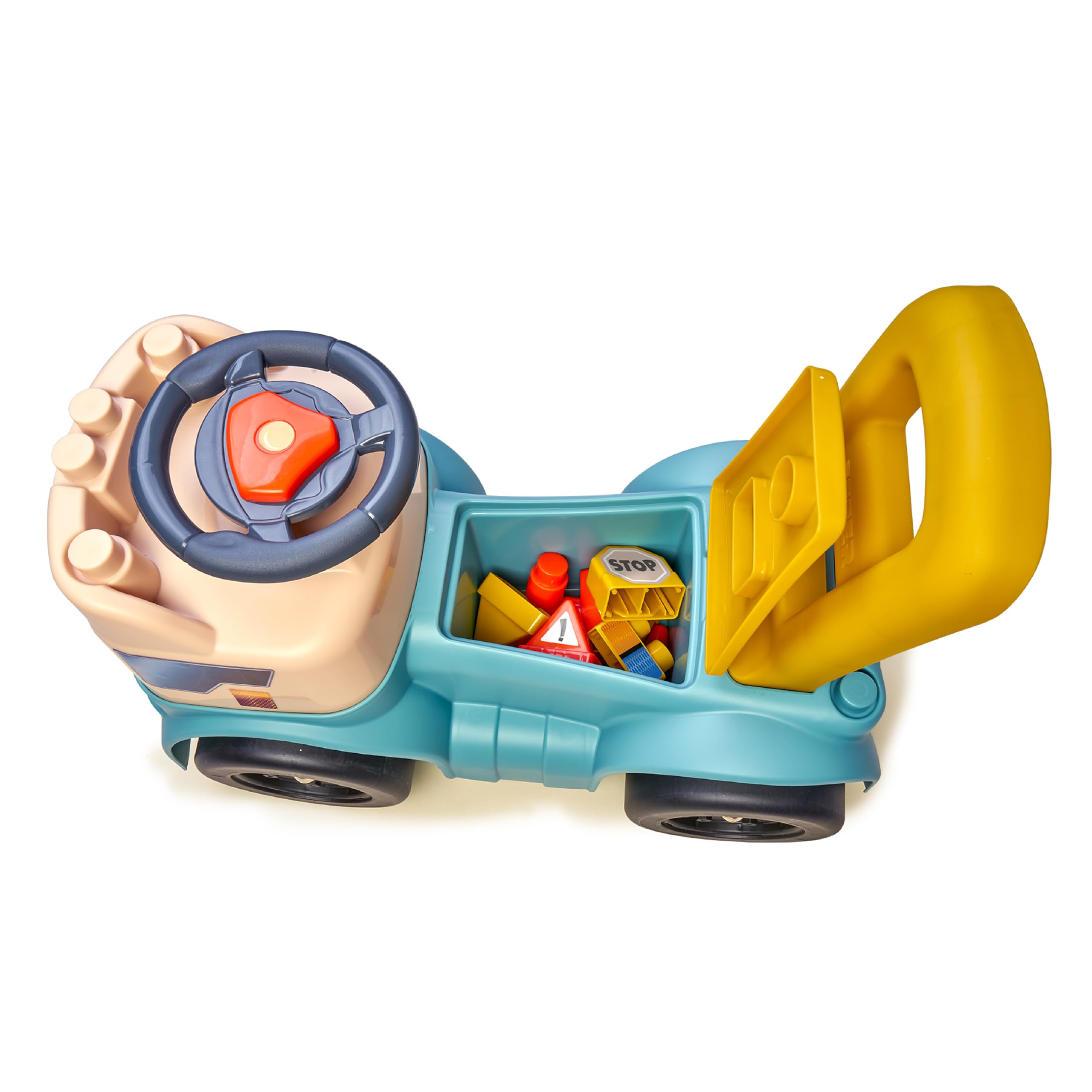 FEBER Motofeber Casual Blocks, Correpasillo de Empuje y Andador, Juego 3 en 1, Incluye Panel de Encajables y 10 Bloques de Figuras Geométricas, Maletero para Guardar Bloques, Famosa (FED32000)
