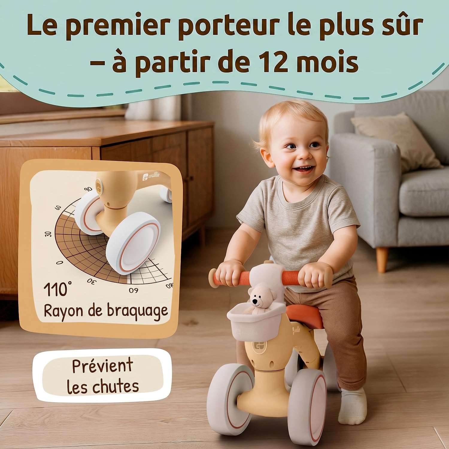Mallie® Draisienne Bebe 1 an avec Panier - Velo Bebe Evolutif, Porteur Enfant 1 an - Velo Enfant 2 Ans, Draisienne 2 Ans - Jouet Cadeau