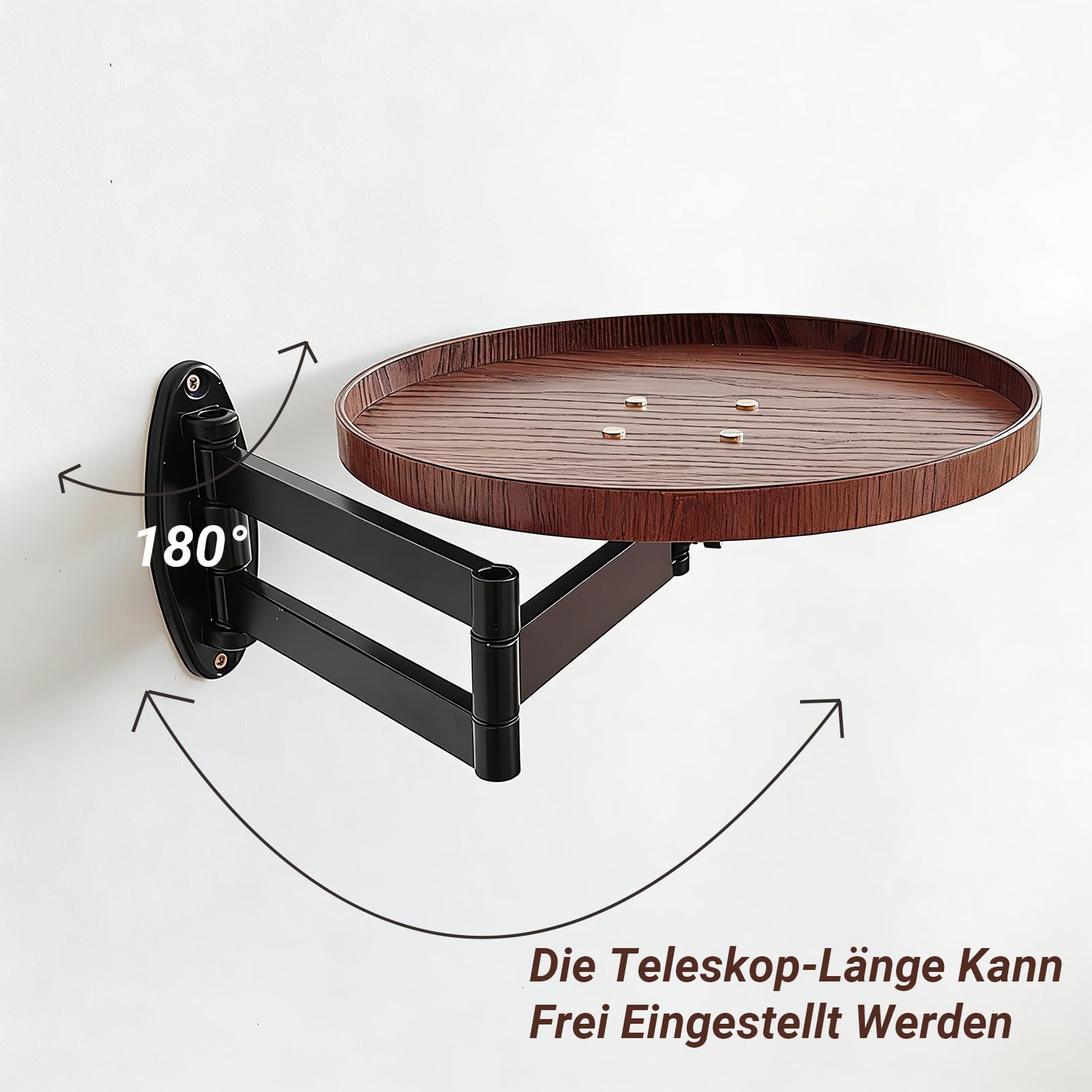 Rund Klapptisch Wand Holz Kleine Wandtisch Ausziehbar Klapptisch Platzsparend Schwebender Nachttisch für Schlafzimmer, Wohnzimmer (Bräunliche)