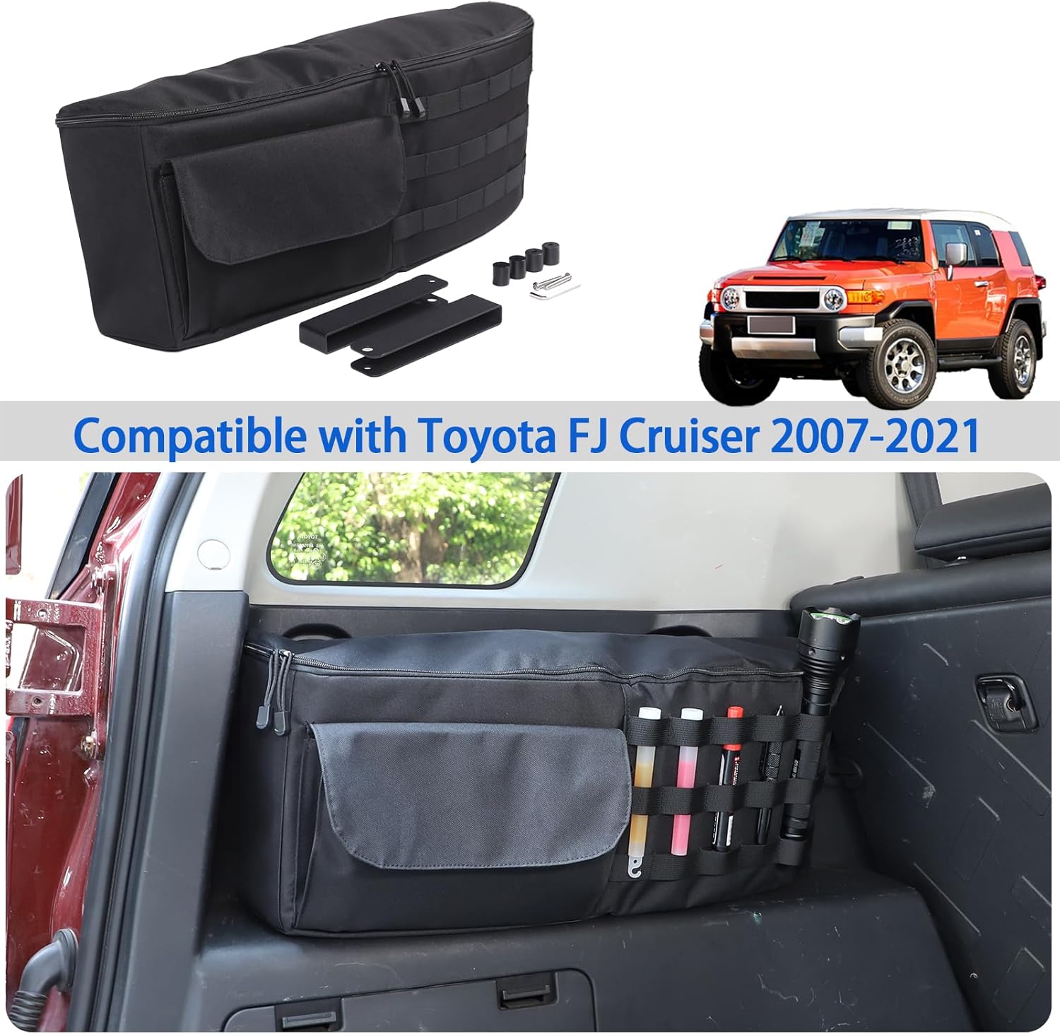 Car Trunk Organizer Compatible with Toyota FJ Cruiser 2007-2021, Rear Left Storage Organizer Multi-Compartment Oxford Cloth Car Storage Bag Space Saving (Style B-1PCS)