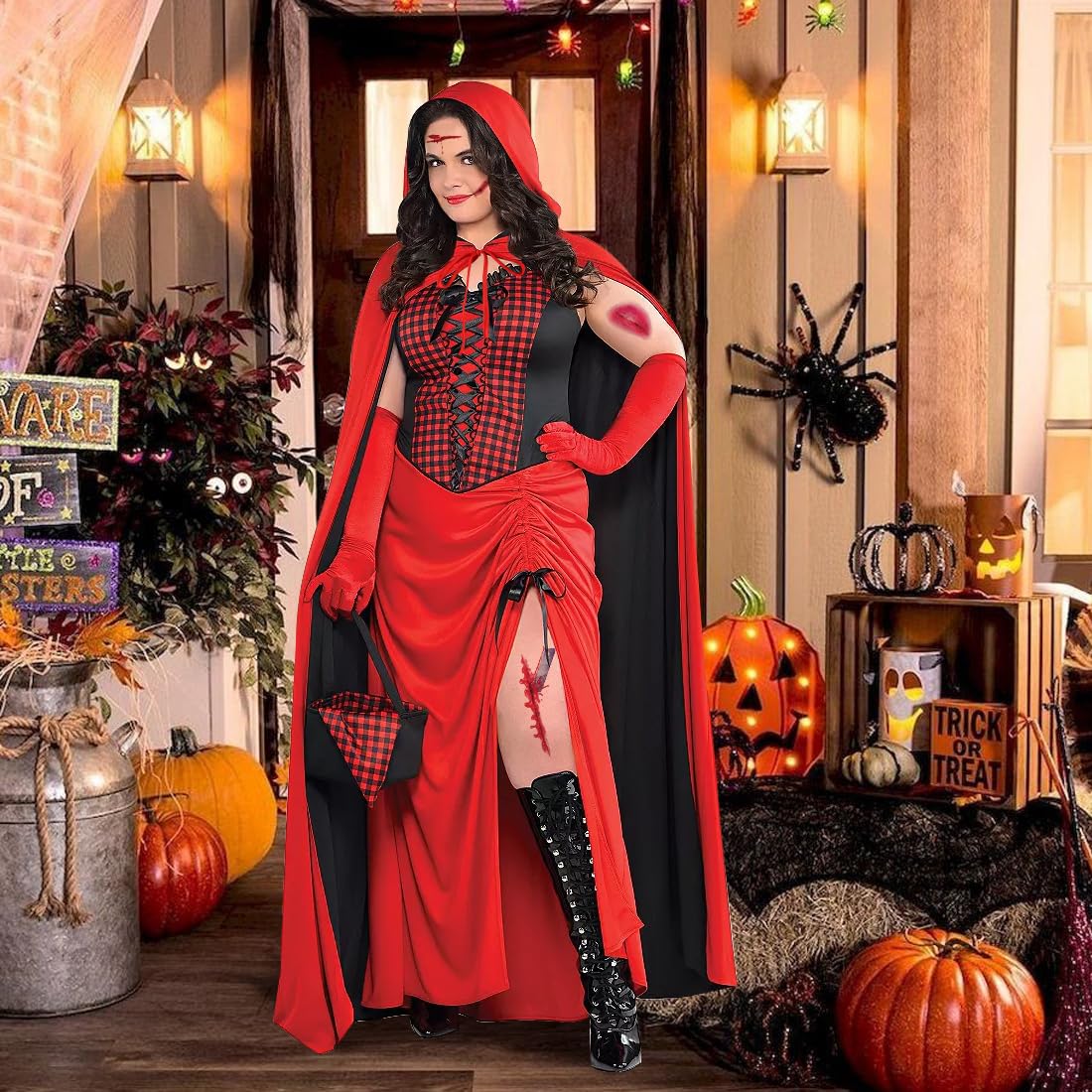 Mantello Vampiro Reversibile Rosso/nero Per Halloween: Per Adulti E Bambini, Con Cappuccio E Tatuaggi Temporanei