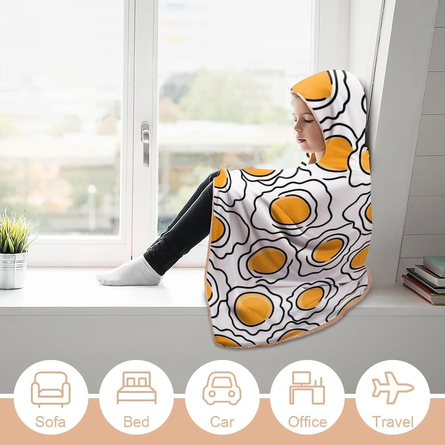 Fried Eggs Poached Eggs Fashion Wearable Blanket Hoodie Fleece Throw Cloak Robe Unisex