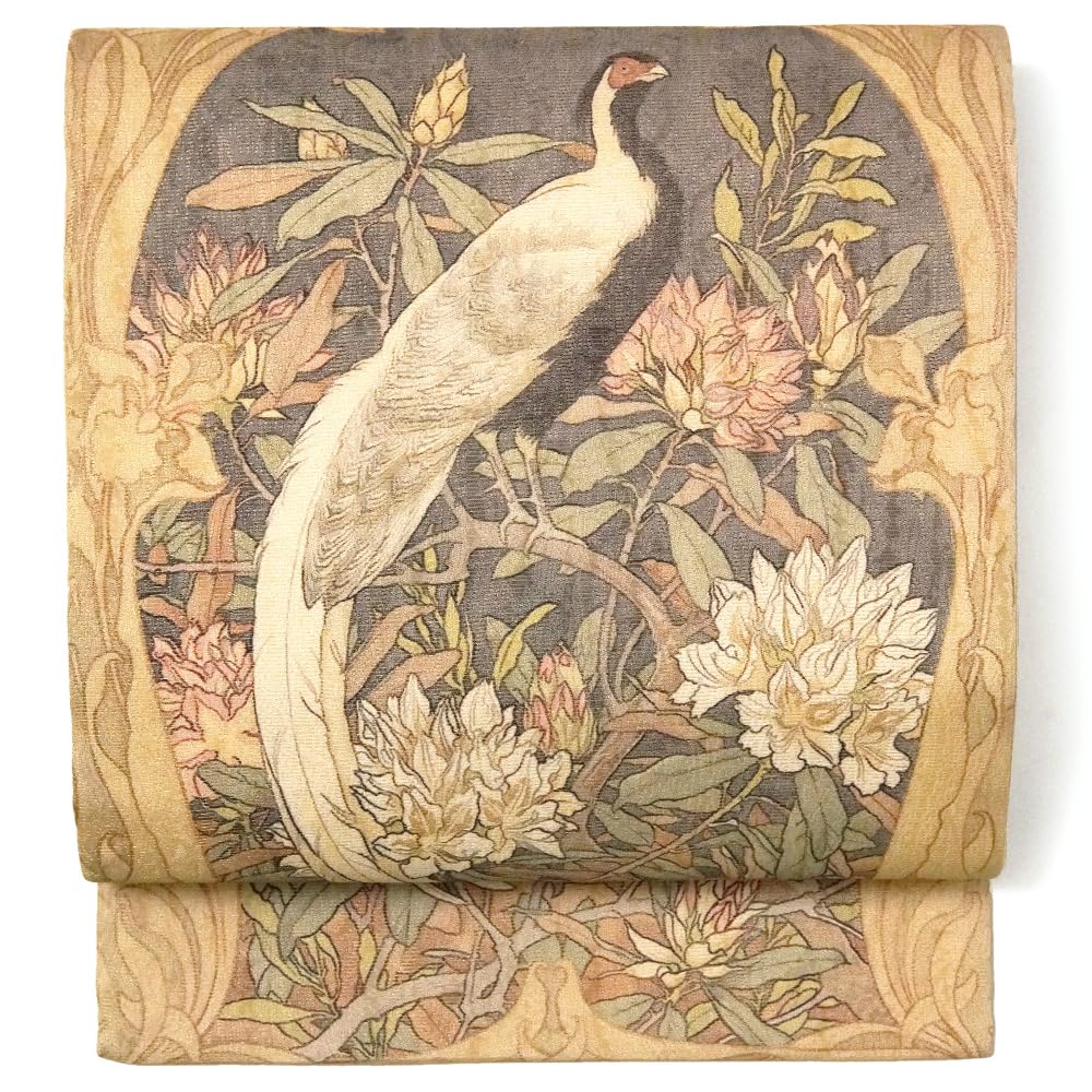 Amazon | [dear-japan] 名古屋帯 キジ ツツジ 花 鳥 ベージュ アール 