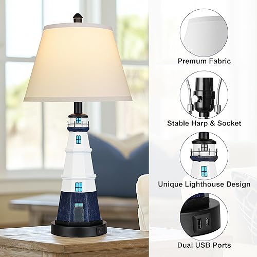 Miniatura 4 de Juego de 2 lámparas táctiles regulables de 3 vías para dormitorio lámpara de noche con puertos USB lámpara de mesa rústica para sala de estar con