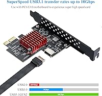 Vista 2 de Tarjeta Pcie USB, Tarjeta de Expansión Frontal Type-C PCI-E 1X a USB3.1 A-Key Gen2, Tarjeta Riser de Conector de Panel Frontal Interno de 10Gbps