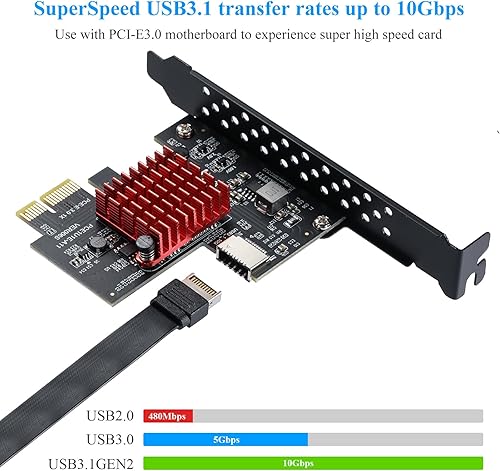 Vista 16 de Tarjeta de expansión PCI-E 1X a USB 3.2 GEN1 5Gbps Tipo-E A-Key, interfaz de panel frontal tipo C para PC de escritorio (ASM1042A)