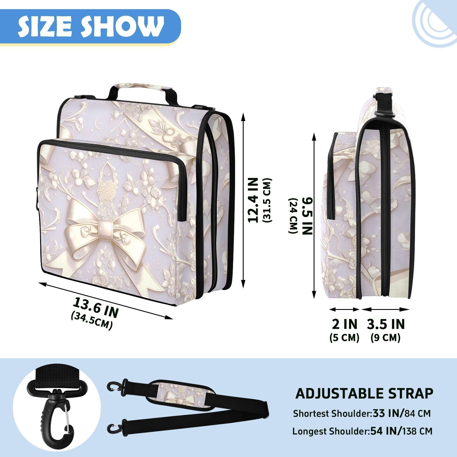 Carpeta de 3 anillas con cremallera y lazo dorado con estampado floral y