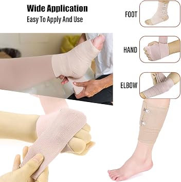 4Pcs Premium Compression Bandage, Elastic Bandage Wrap with Self-Closures for Wrist Ankle Hand Knee Elbow Shoulder Feet Injuries Washable and Reusable 10CM Width 1.7M Length Stretches up to 4.5M