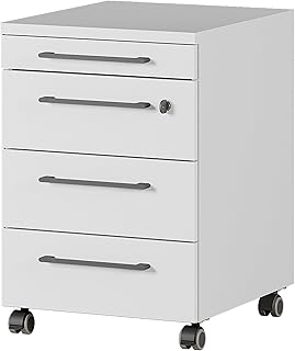 bümö Andratx Rollcontainer mit Schubladen, Container abschließbar aus Holz in grau - Rollwagen für's Büro als Schreibtisch Unterschrank, Bürocontainer od. Schreibtischcontainer