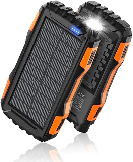 Mregb 42800mAh Solar Power Bank - QC 3.0 Fast Charging, IP67 Waterproof, 3-Device Charger with Bright Flashlight (Orange)