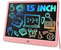TEKFUN 15 Inch LCD Writing Tablet for Kids Girls Teens Adults - Pink Doodle Board Reusable Toy for Ages 4-12 Homeschool Easter Gifts