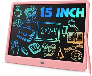TEKFUN 15 Inch LCD Writing Tablet for Kids Girls Teens Adults - Pink Doodle Board Reusable Toy for Ages 4-12 Homeschool Easter Gifts