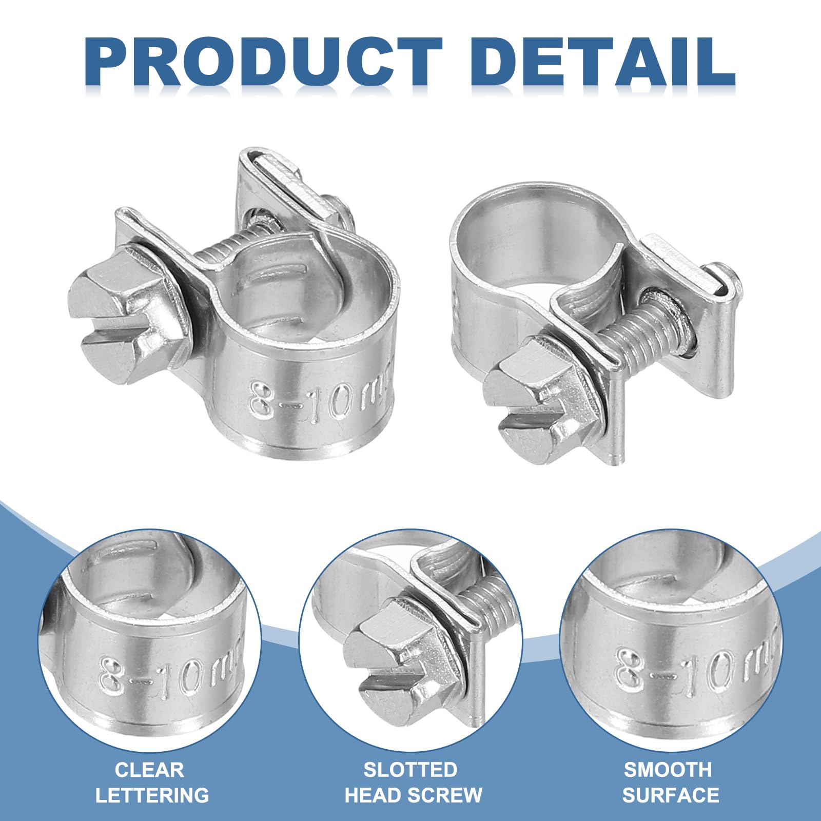 PATIKIL 10 Pcs 8-10mm Mini Fuel Injection Hose Clamps Stainless Steel Adjustable Clamp - Image 4