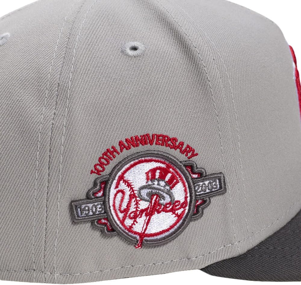 New Era NY New York Yankees 9FIFTY A-Frame Cooperstown 100th Anniversary (1903-2003) Patch Snapback Cap, Adjustable Hat Grey Red - Image 2