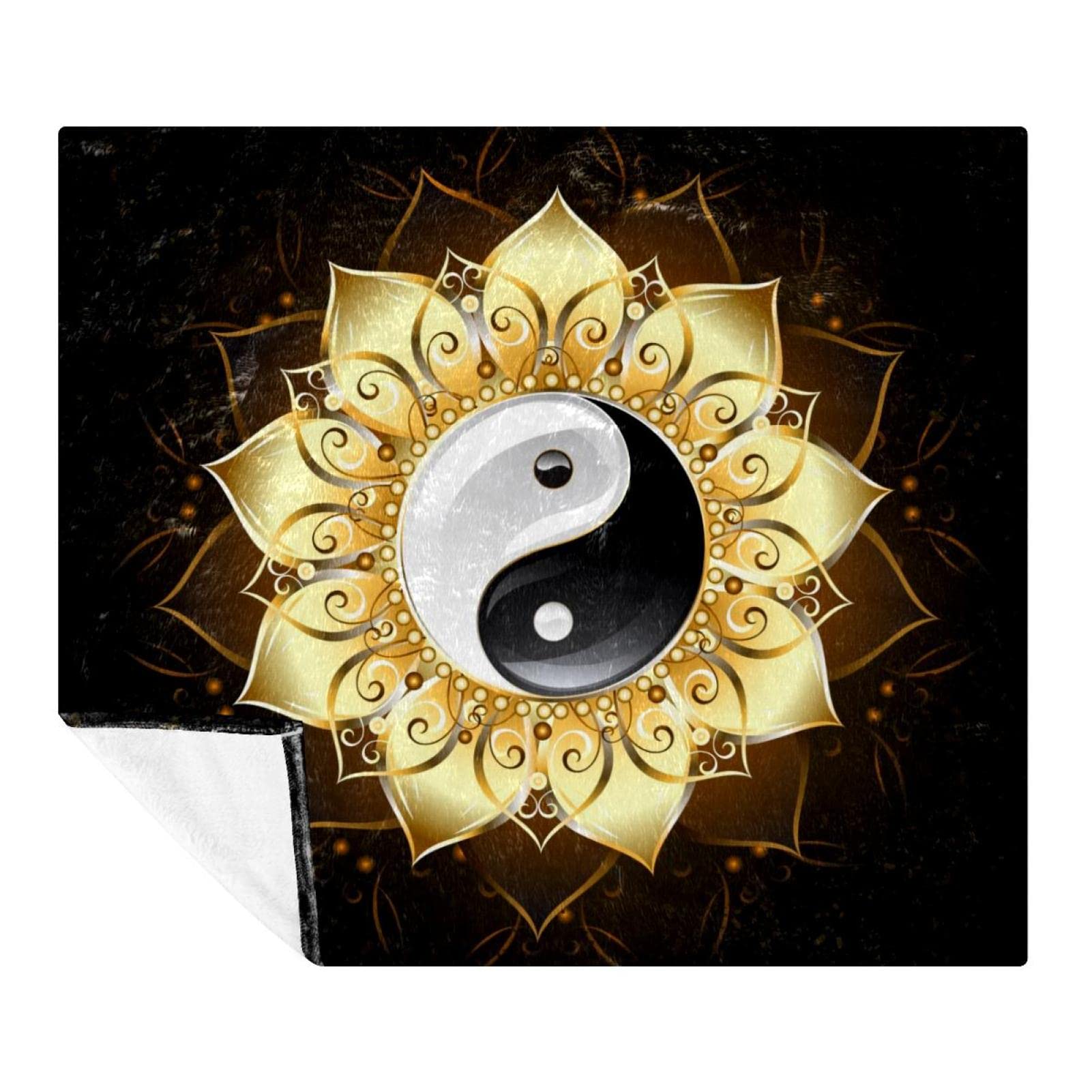 Couverture yin yang lotus plaid polaire doux 150x200 cm pour grand lit et canapé de salon