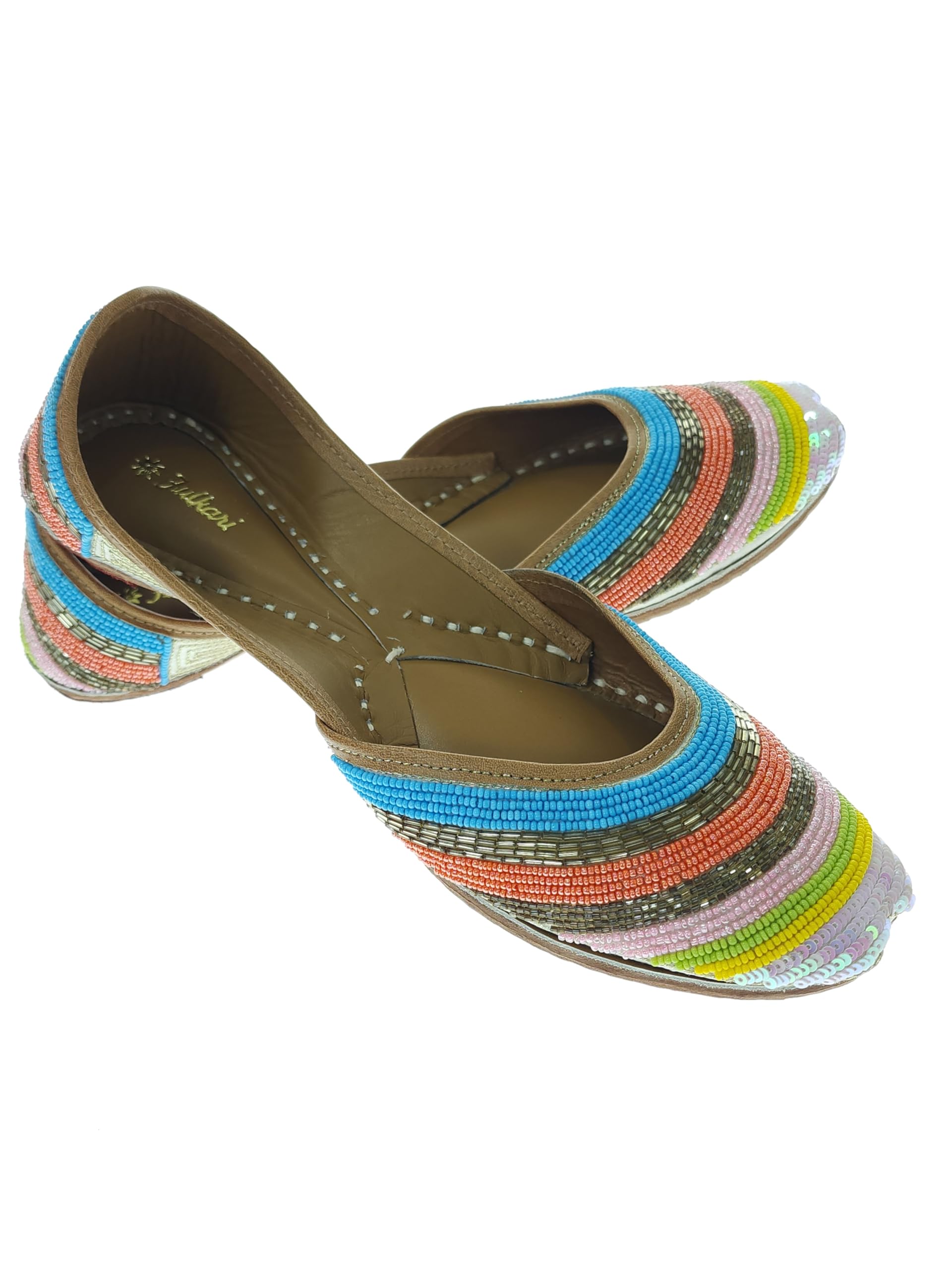 fulkari Women Salvia Gold Multicolor Genuine Soft Leather Embroidered Jutis | Bite and Pinch Free Jutti | Punjabi Formal Juttis | Girl's Wedding Flat Ladies Mojari | Formal Ethnic Juti |-picture-11