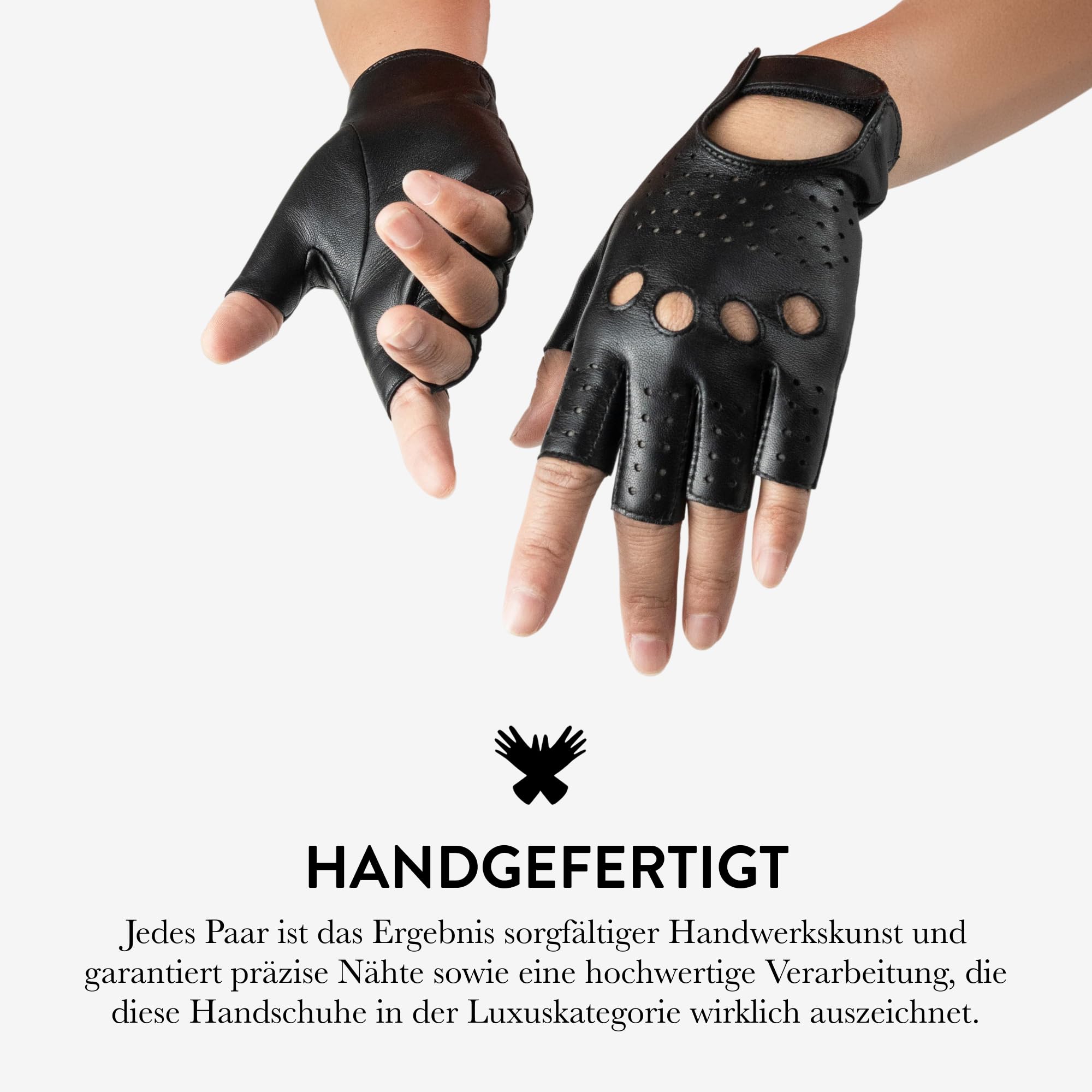 GLOVE STORY Damen-Fingerlose Fahrhandschuhe aus Lammleder Schwarz Ungefüttert | Leichtes Design & Eleganter Schnitt | Stylisches Accessoire für Bewegungsfreiheit & Feine Tastsensibilität