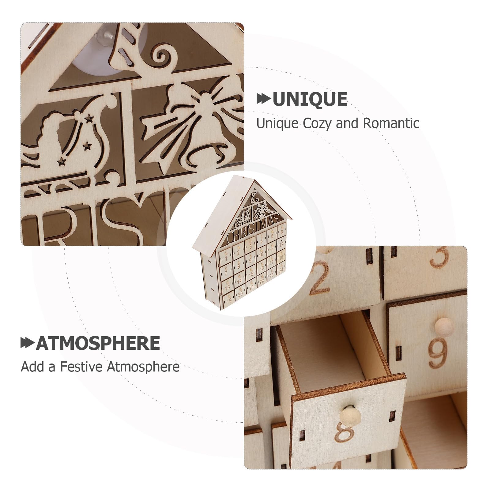 SHINEOFI Calendario de Adviento de Madera con 24 Cajones y Luces LED para Ambientación Navideña Rústica en Espacios y Celebraciones Familiares