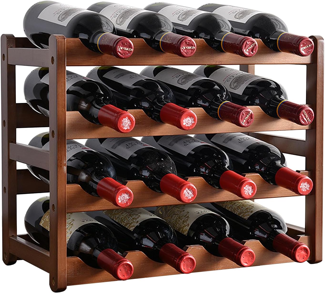 TeamSky Bamboo Wine Rack Wine Holder Stackable for 16 Wine Shelves Wine Storage Wine Stand Red Wine Storage Fashion Rack Wine Storage for Wine Cellar Kitchen Dining Room Basement Bar and More (16
