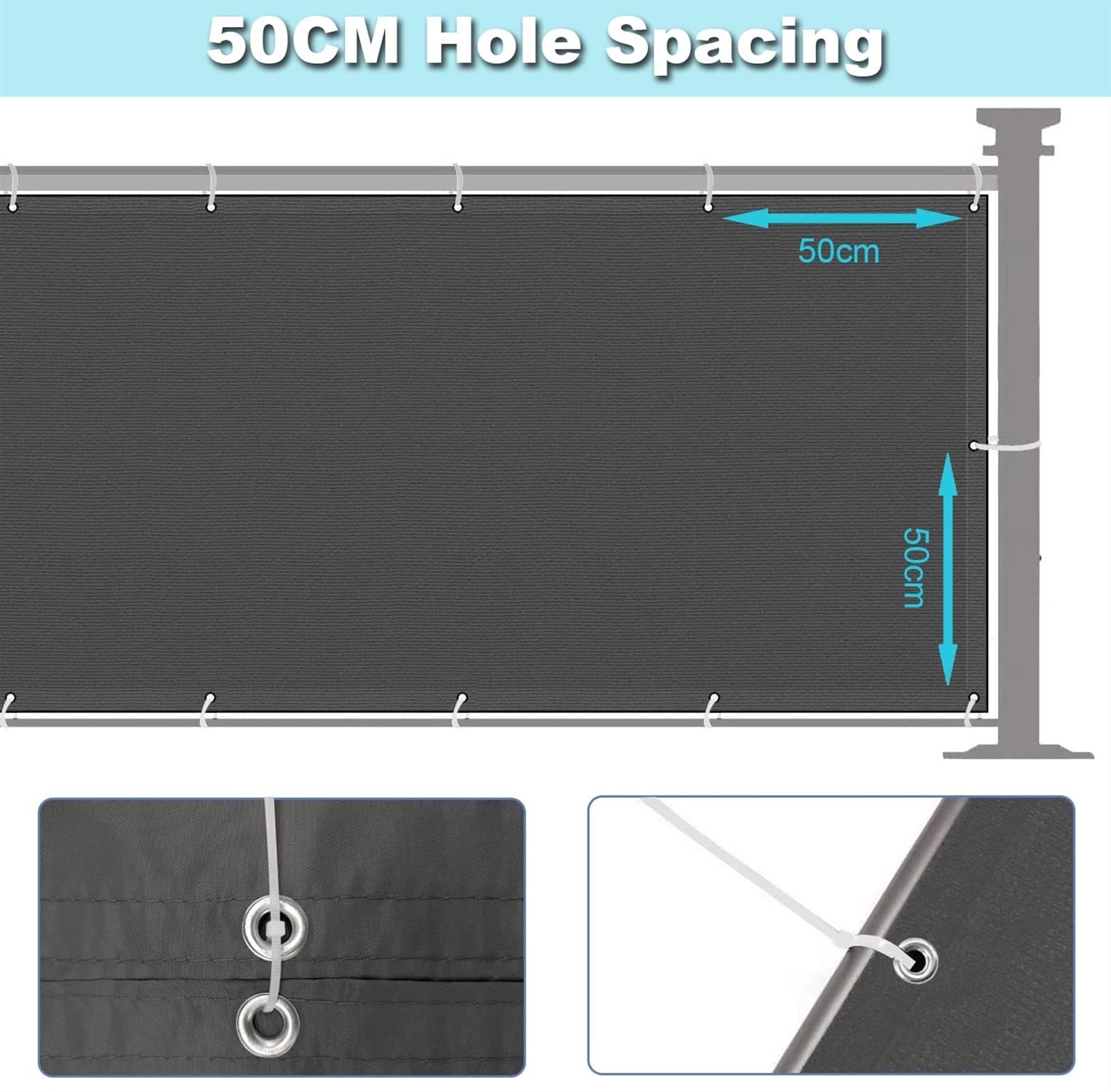 Polyester Blickdichte 135 x 500 cm Ohne Bohren Windschutz Segeltuch PB2 PES 100% Polyester für Balkon Garten Balkongeländer, Schwarz