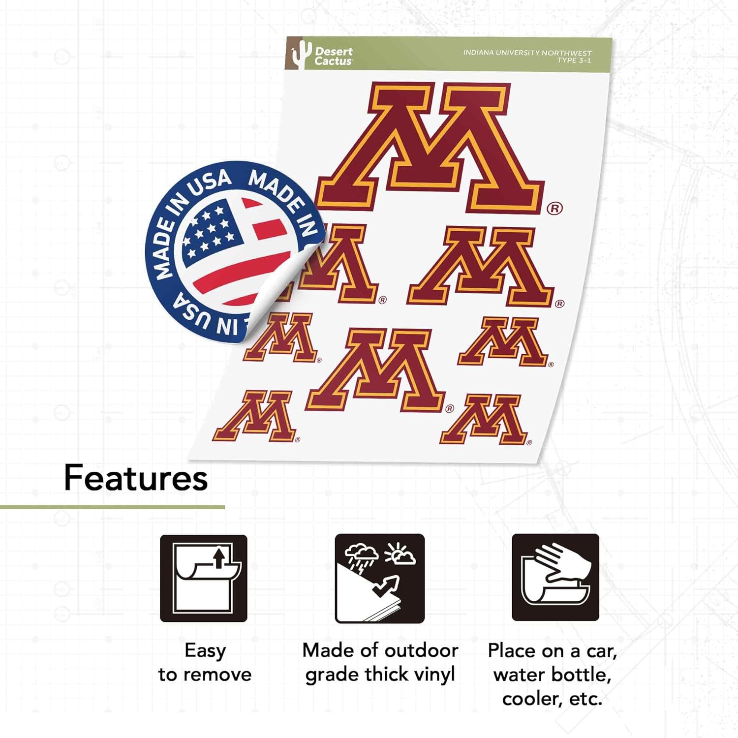 Desert Cactus University of Minnesota Sticker Minnesota Golden Gophers Vinyl Decal Laptop Water Bottle Car Scrapbook T3 (Type 3-1) - Image 3