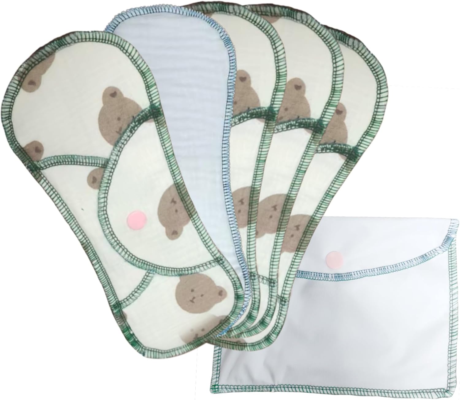 Reusable Washable Sanitary Napkins, Lined with 100% Organic Cotton, Soft, Breathable, Leak Proof with Storage Bag. Suitable for Teenagers, Students, and Sensitive Groups(19CM, Count, 5+1)