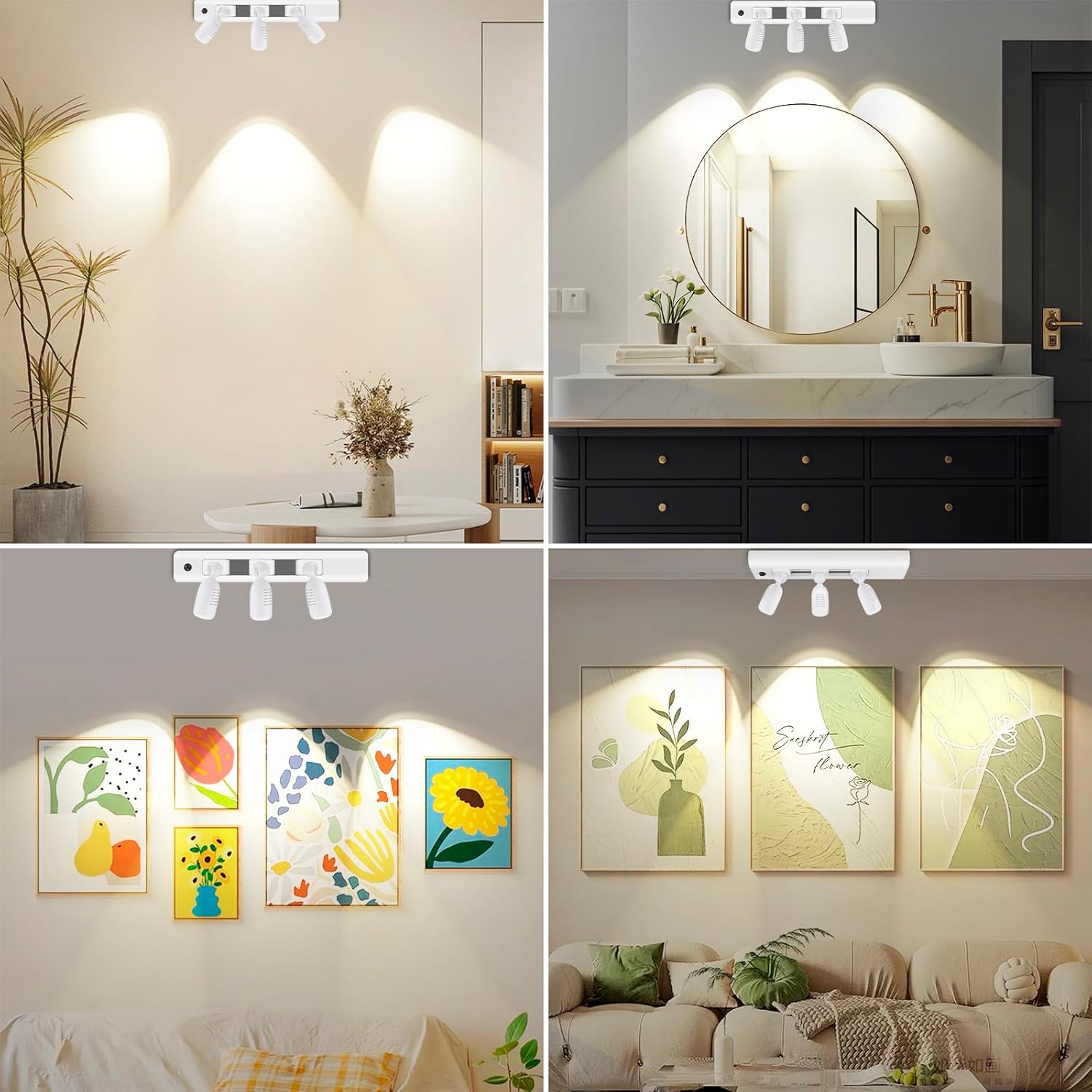 Track Lighting, LED Track Light Fixtures with 3 Rotatable Lights Heads, LED Ceiling Spotlights Counter Lighting with Remote Control for Kitchen Under Cabinet Picture Display Accent Lighting