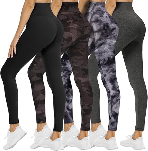 Miniatura 84 de NexiEpoch - Paquete de 4 leggings suaves para mujer, con bolsillos, control de abdomen y cintura alta, pantalones capri para yoga y ejercicio