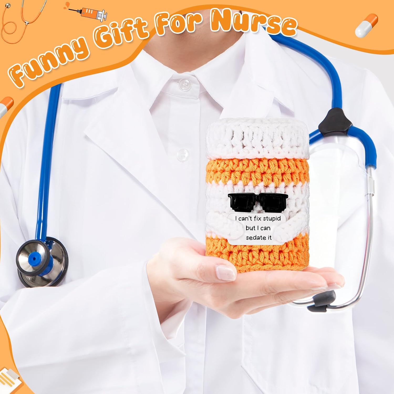 Sosation 1 Pcs Nurse Graduation Gift Pharmacy Crochet Prescription Pill Bottle Positive CNA Week Gift Pharmacist Inspirational Card for Pharmacy Technician Doctor Women Rn LPN Medical (1 Color)
