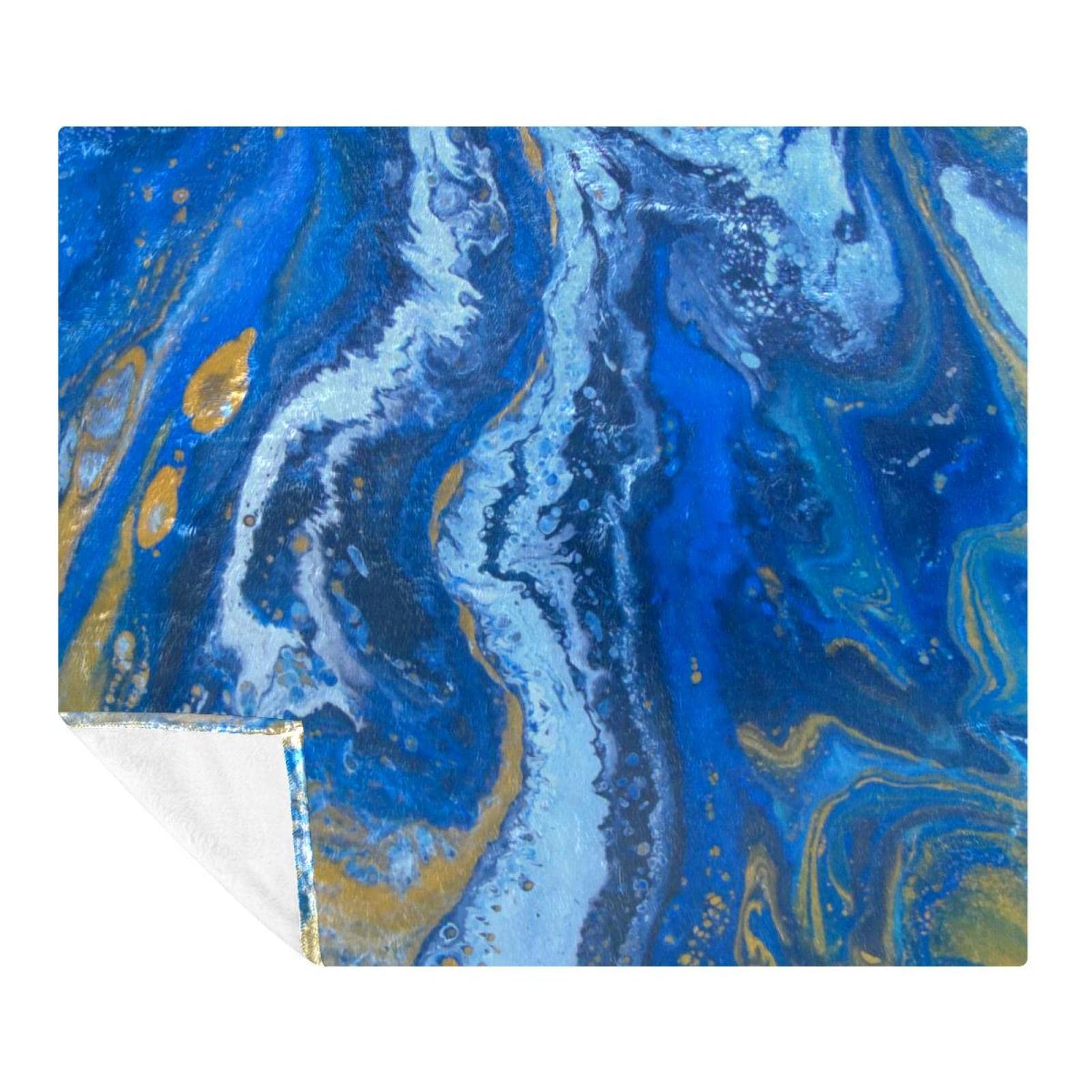 Couverture polaire bleue et dorée 150x200 cm pour lit et canapé