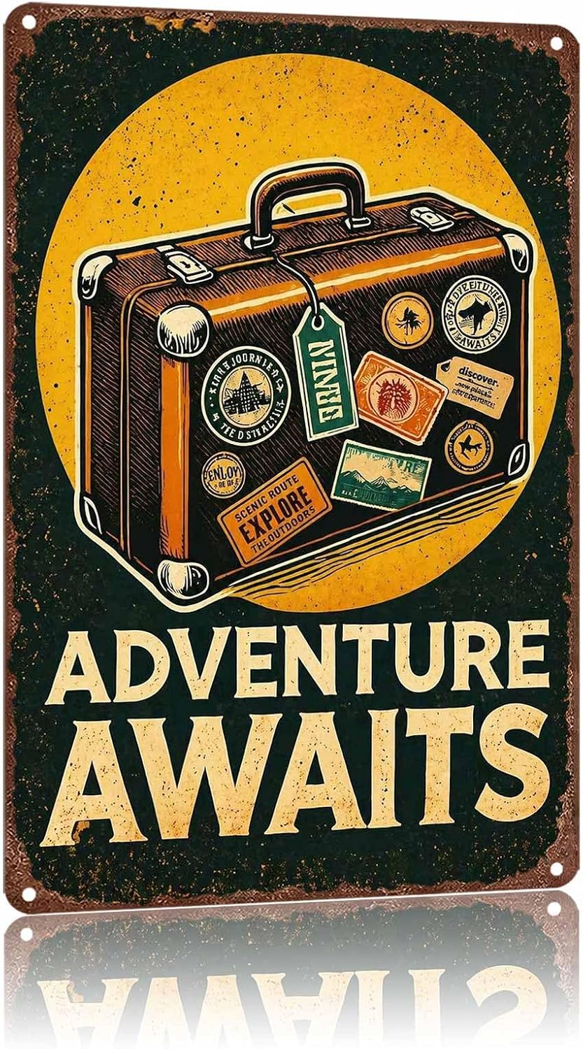 Metal Sign Vintage Adventure Travel Suitcase Explore Wall Decor