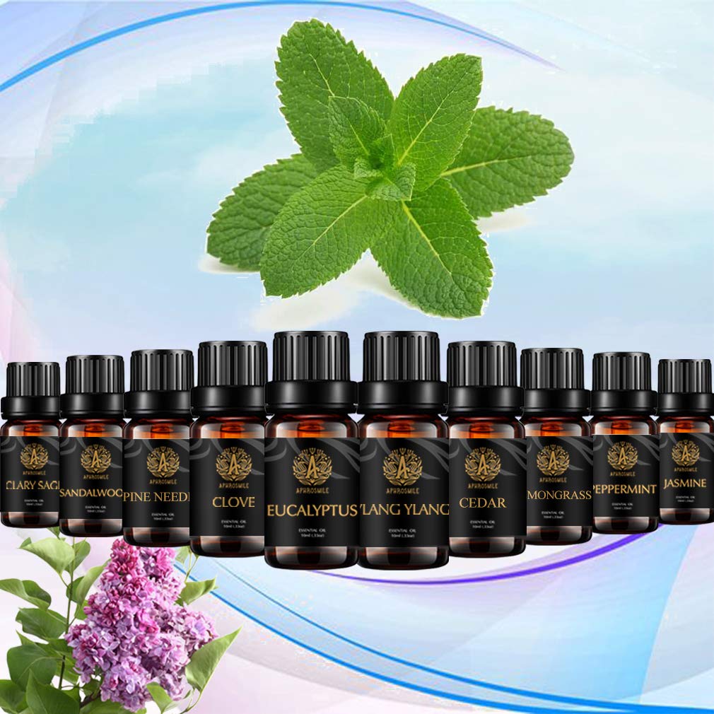 Aromatherapie Kiefer Nadeln ätherische Öle für Diffusor- Jasmin, Clary Salbei, Ylang Ylang Öle..., 10X10ml Sandelholz ätherisches Öl Set, 100% reine Zeder Öle set für Hause