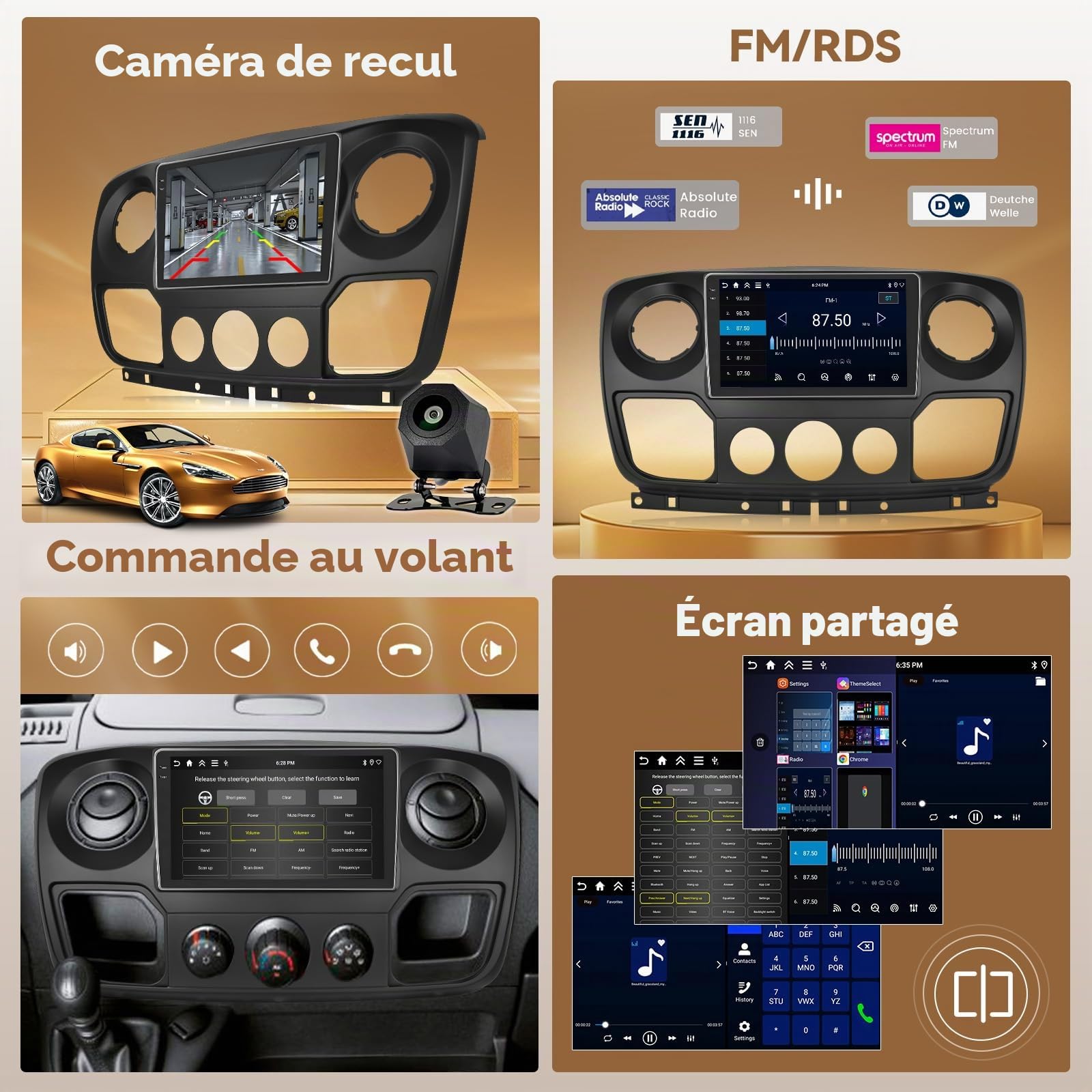 Hikity Android 15 4+64GB Autoradio Carplay pour Renault Master/Opel Movano/Nissan Interstar 2010 Aves 10" Écran Tactile Incell, Auto Radio Aves sans Fil Carplay Android Auto, BT/WiFi/FM/RDS+CAM+MIC