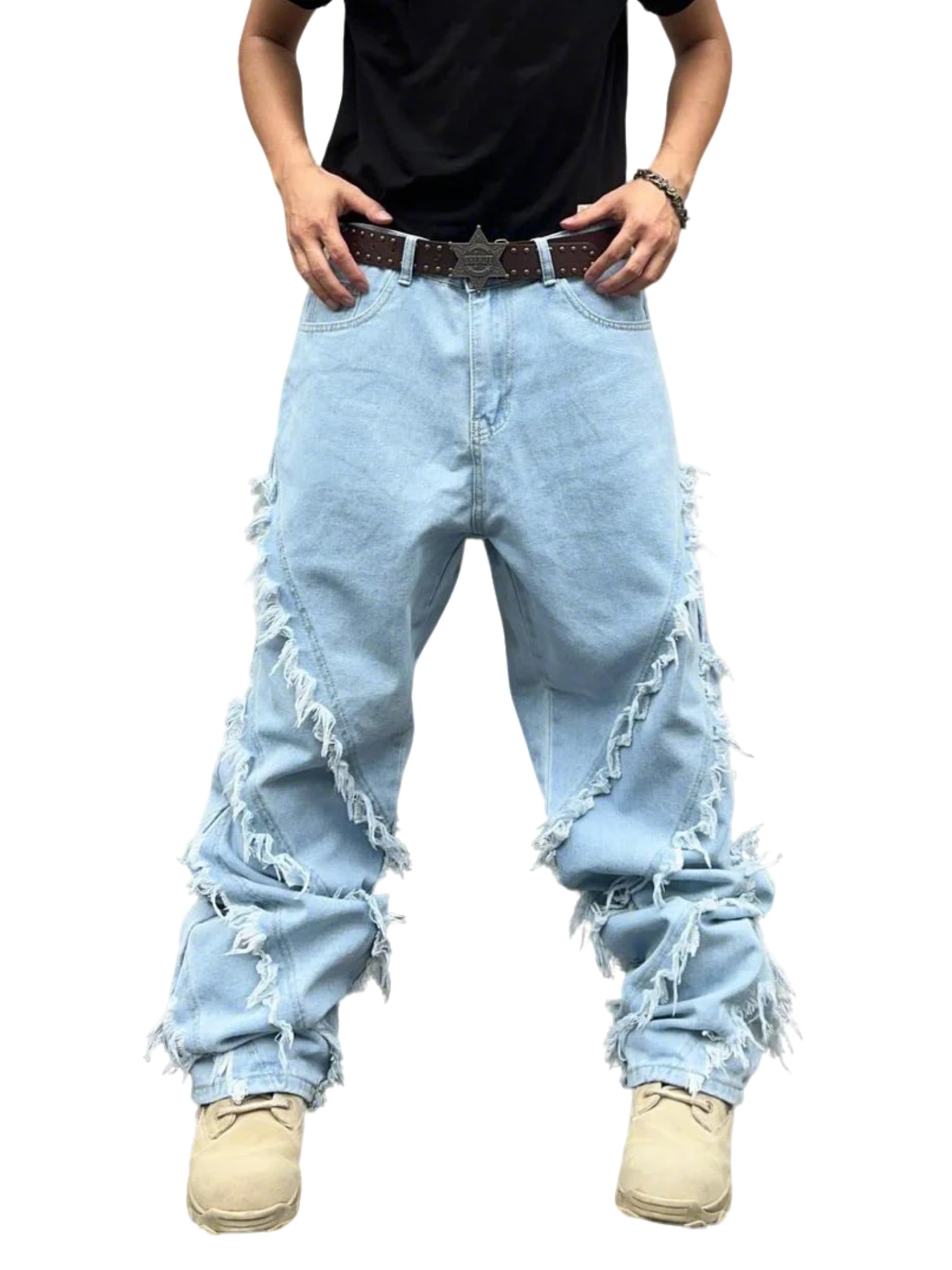 Jeans Baggy Uomo Zewool - Pantaloni Hip Hop A Gamba Larga, Denim Comodo, Stile Skater Y2K - Foto 5