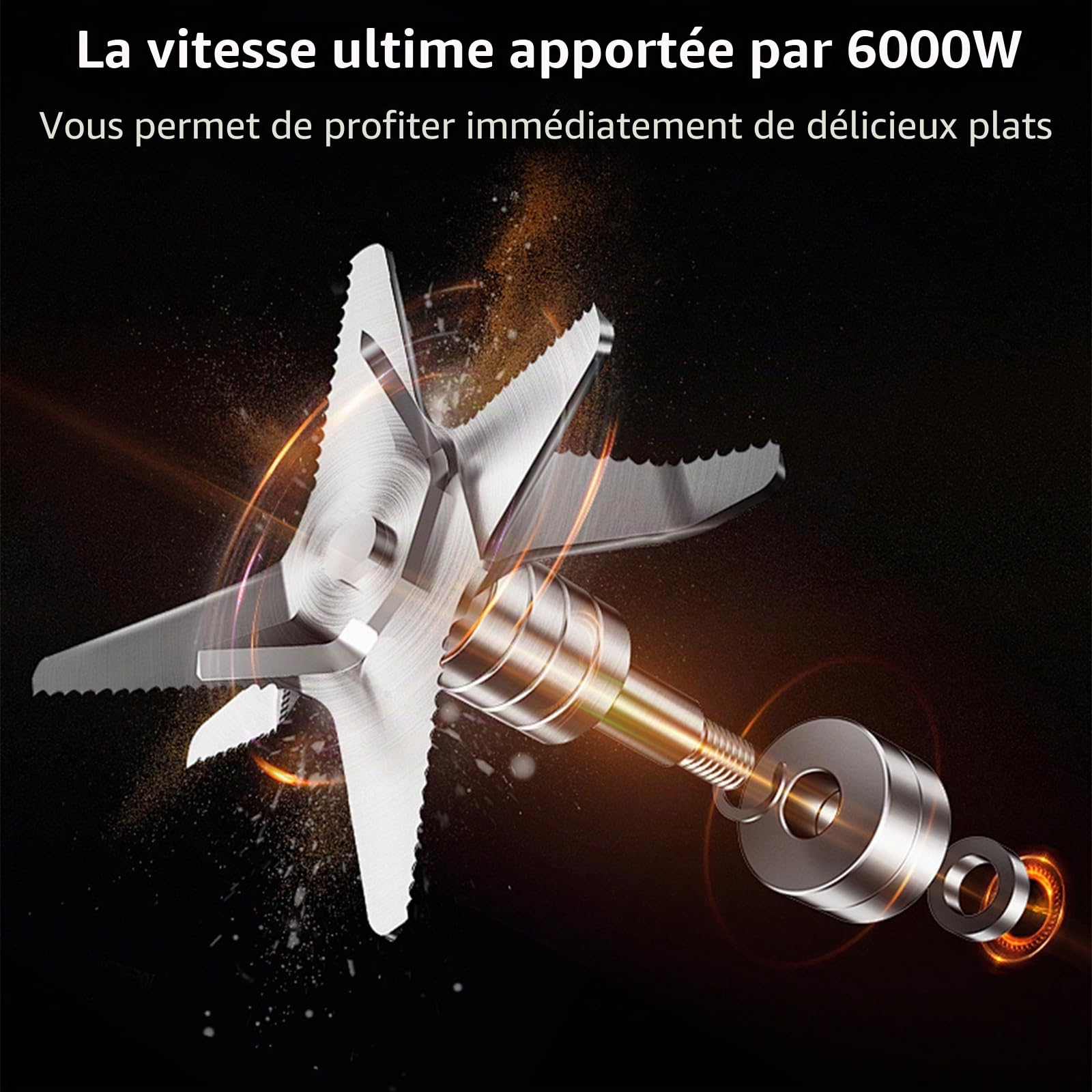 Mixeur Multifonction 6000W, 2 en 1 pour jus et smoothies avec 9 vitesses réglables, 2 pichets, 4 lames en acier inoxydable, mixeur de cuisine pour smoothies, jus de fruits et légumes