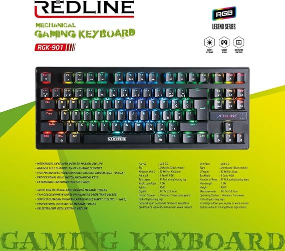 Redline RGK-901 USB Bağlantılı Oyun Klavyesi