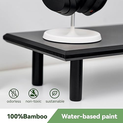 Miniatura 2 de Bamboo Dual Monitor Stand Riser with Underneath Storage, Ergonomic Desk Shelf Supports PC Computer Monitor, Printer, TV for Home, Office, Black