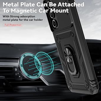 for Samsung Galaxy A16 5G Case with Slide Camera Cover HD Screen Protector [Military Grade 16ft. Drop Tested] Magnetic Ring Holder Kickstand Protective Phone Case for Galaxy A16 5G 2025, Black