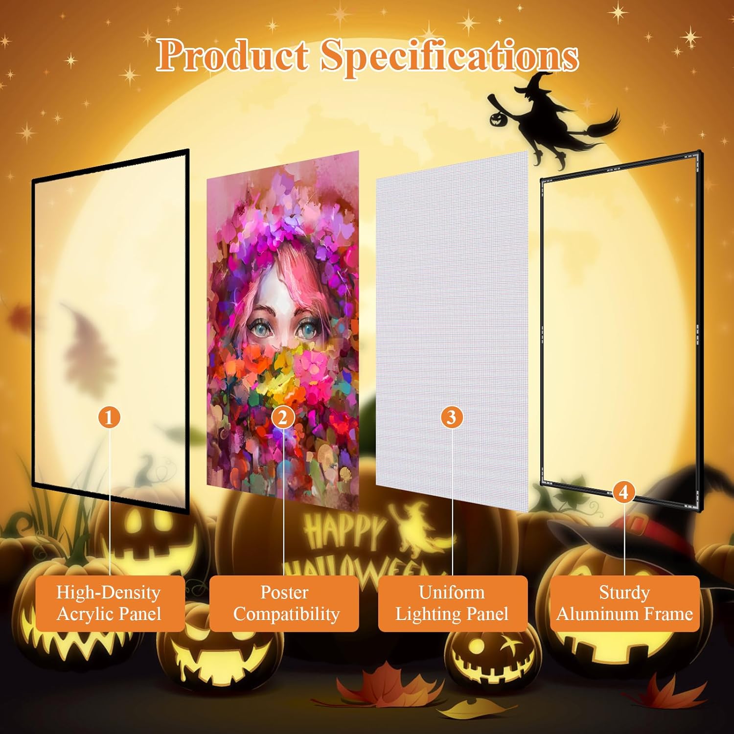 LED Poster Frame 24" x 36" with Dimmable Edge-Lit Backlight, Hidden Hooks for 23.2"x 35.2" Movie Posters | Dual Orientation Horizontal/Vertical Mount for Home Theater, Office, Retail Commercial