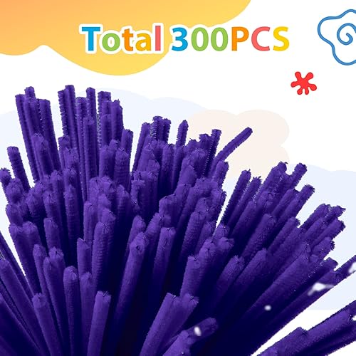 Miniatura 2 de Caydo 300 piezas de limpiadores de pipas morados, suministros para manualidades, tallos de chenilla para niños, decoración de fiesta, 0.236 in x 12