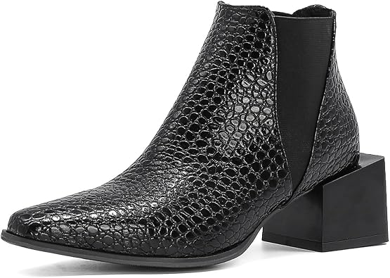 Amazon.com: Botines elásticos para mujer con puntera cuadrada de  serpentina, tacón medio, panel elástico lateral, sin cordones, botas de  trabajo Martin para mujer : Ropa, Zapatos y Joyería