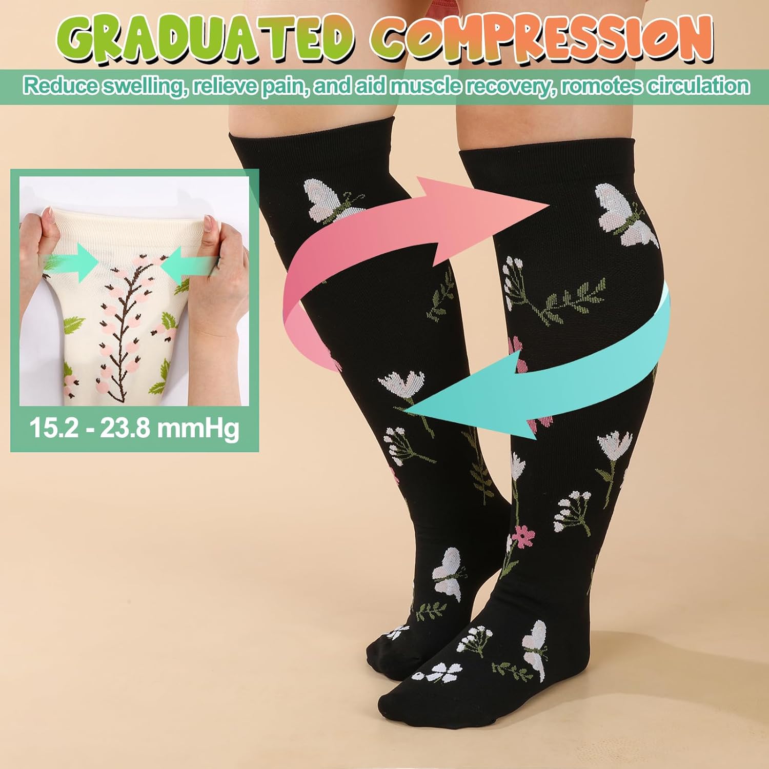 Jspupifip 6 Pairs Plus Size Compression Socks for Women Wide Calf Extra Large Knee High Support for Travel Yoga Running Circulation - Image 5