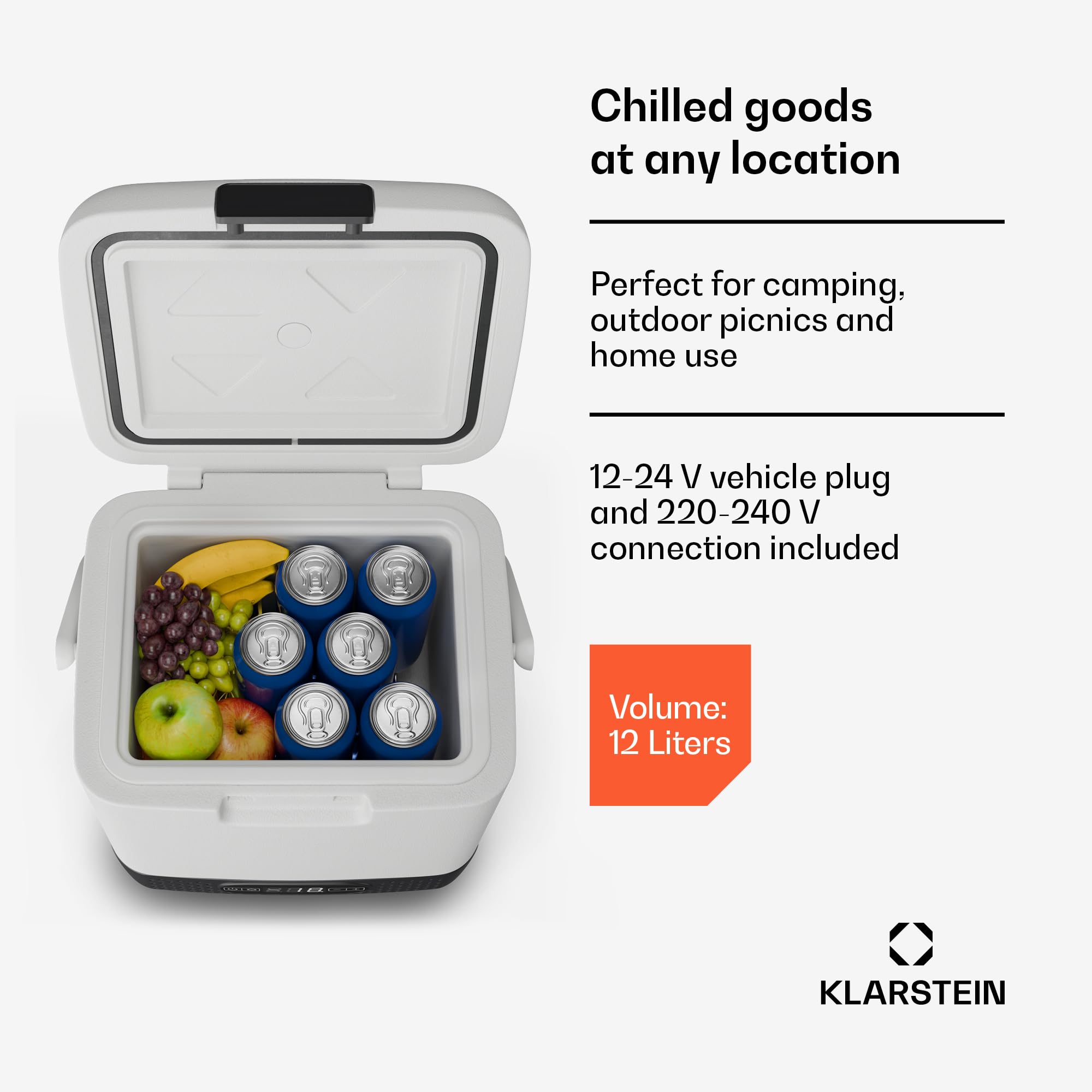 Klarstein SwiftFrost 12-litrowa lodówka turystyczna – Przenośna elektryczna lodówka z kompresorem, Dual Power (12V/230V), -20°C do 20°C, Tryby ECO i MAX, Idealna na kemping, Zamrażarka