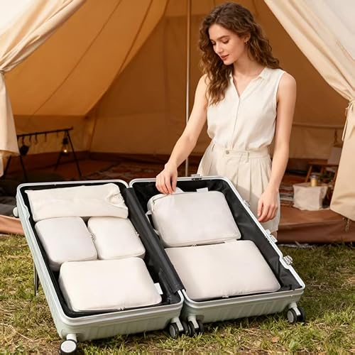 Miniatura 9 de Cubo de embalaje de compresión de viaje de 6 piezas - bolsa de viaje plegable expandible, bolsa de almacenamiento de equipaje (beige)